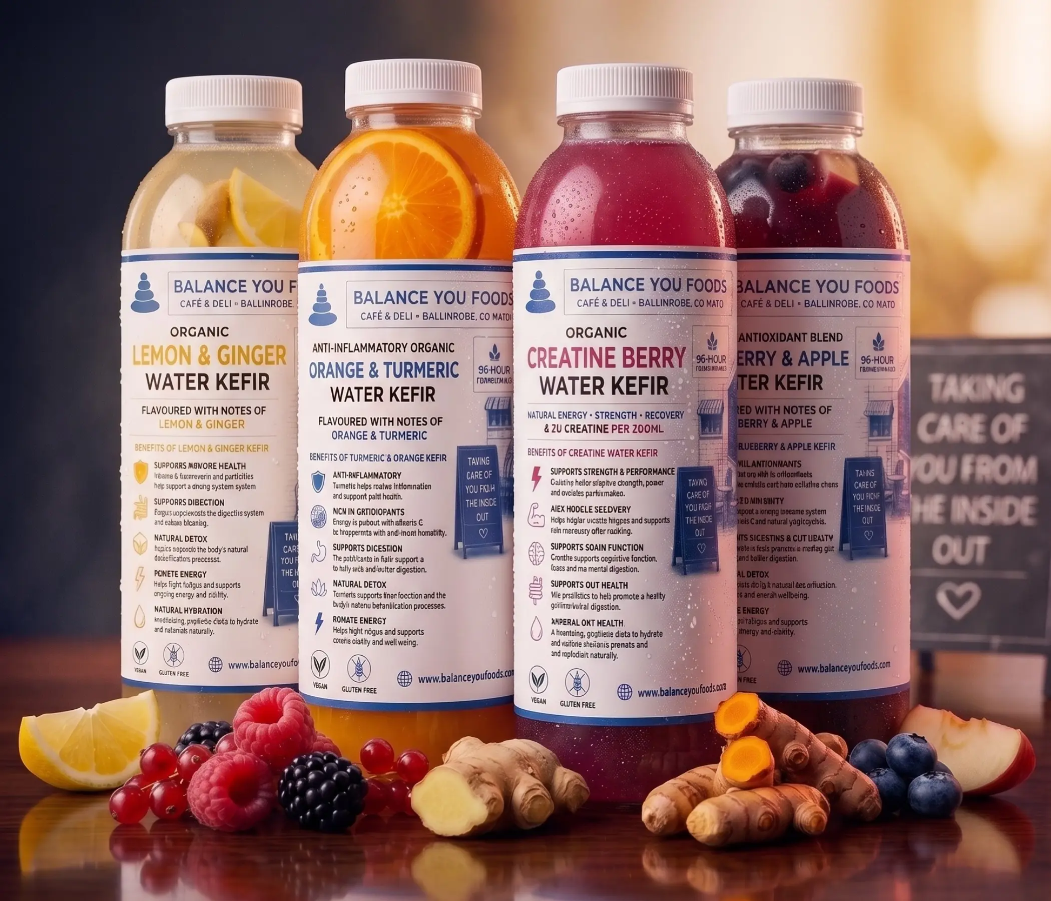 The four Irish Kefir Co. water kefir flavours together