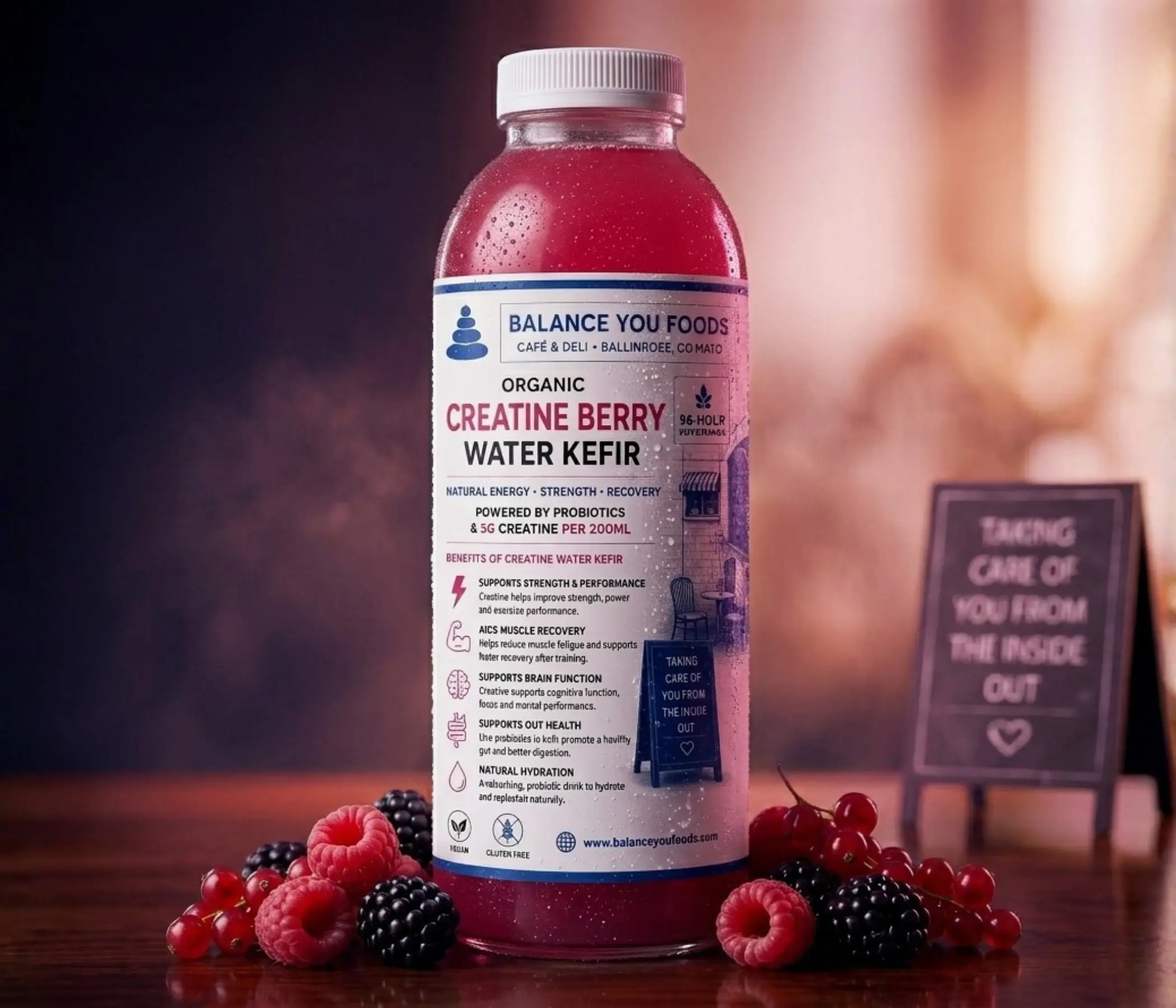Organic Creatine Berry water kefir, 5g creatine per 200ml