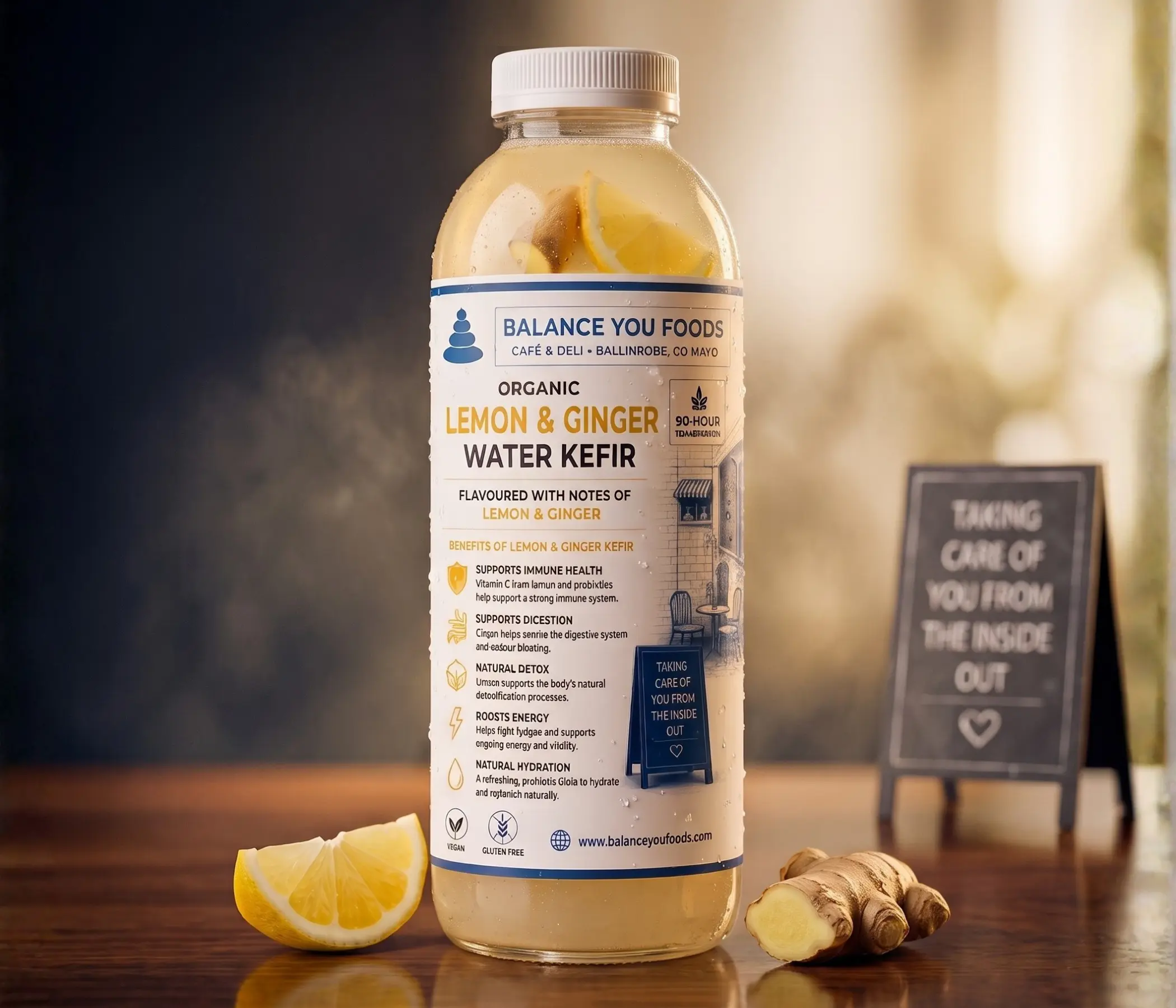 Organic Lemon & Ginger water kefir, fermented 96 hours in Co. Mayo