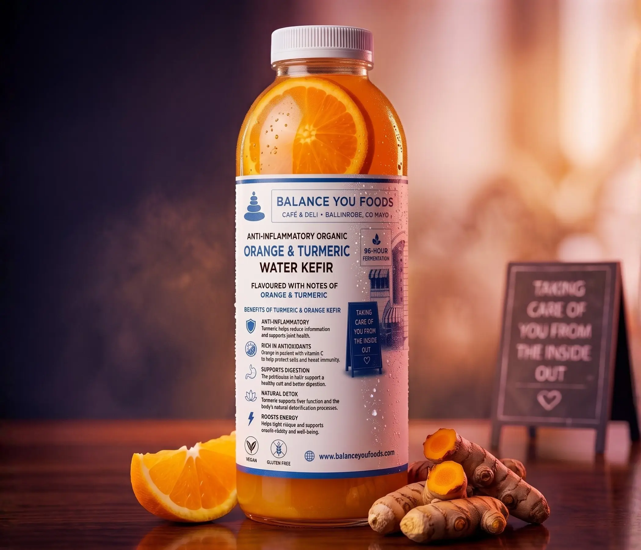 Organic Orange & Turmeric water kefir bottle